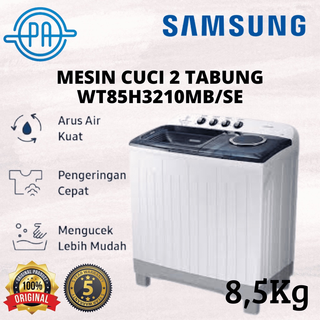 MESIN CUCI 2 TABUNG SAMSUNG WT85H3210MB/SE / WT 85H3210 MB - 8,5KG