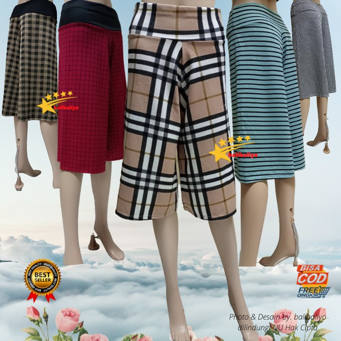 Celana Kulot Pendek Wanita 7/8 Motif Rok Celana  3/4 murah Bahan Scuba, Wafle, Crepe Terbaik, Tebal 
