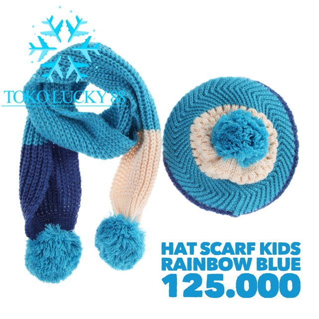 IMPORT Hat Scarf Kids Rainbow Topi Syal Anak Rajut Wool 1 set Musim Dingin Winter