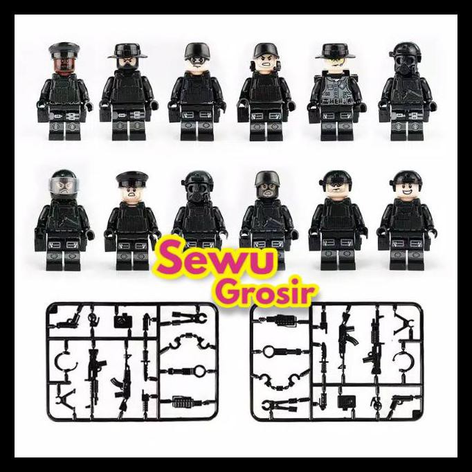 {BISA COD} Lego Swat Isi 12 Pcs Polisi Tentara Militer Police Army Soldier Minifigure Pasukan Bonus