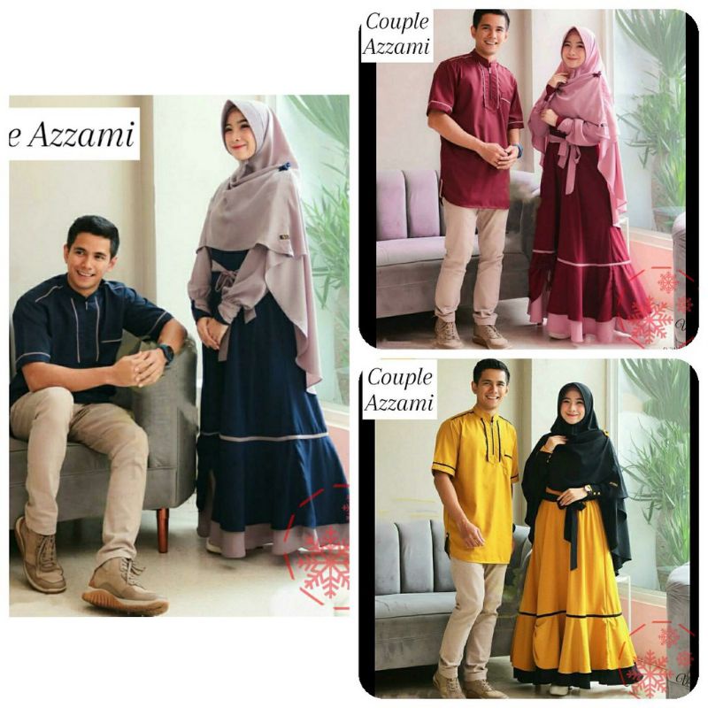 SET CP SYARI AZZAMI GAMIS SYARI COUPLE GAMIS BUSUI MOSCREPE BAJU COUPLE MUSLIM 3 WARNA