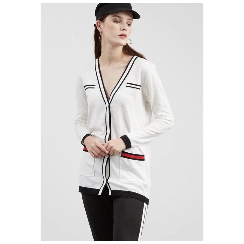 chanel cardigan / white cardigan / chanel long cardigan / white long cardigan premium