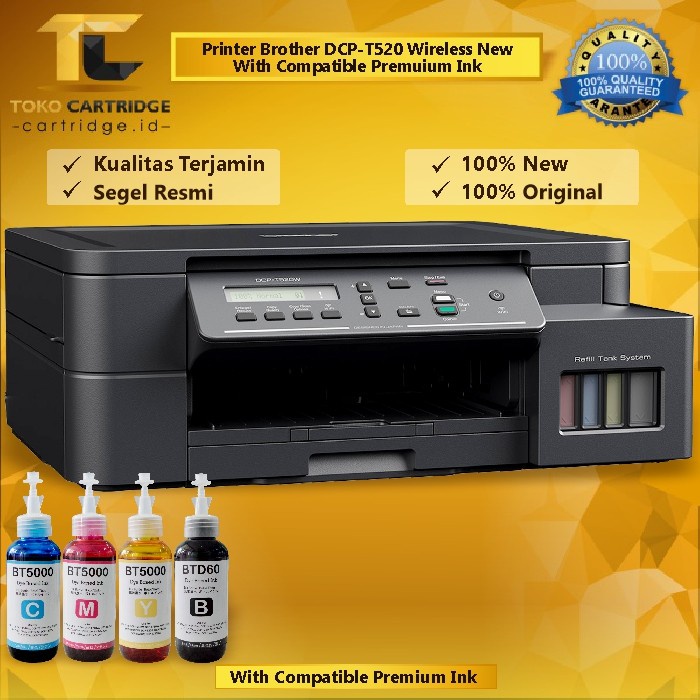 Printer Bro T520w DCP-t520w All In One Wifi Wireless Mobile All-in-One New Plus Tinta Original Ori Resmi