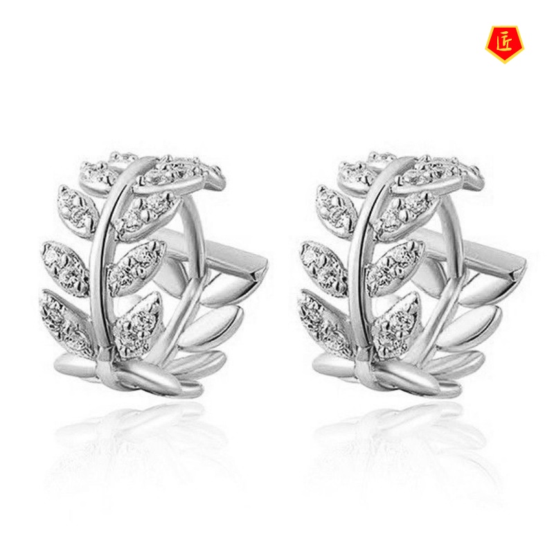 [Ready Stock]Elegant Fashion Leaves Rhinestone Earrings