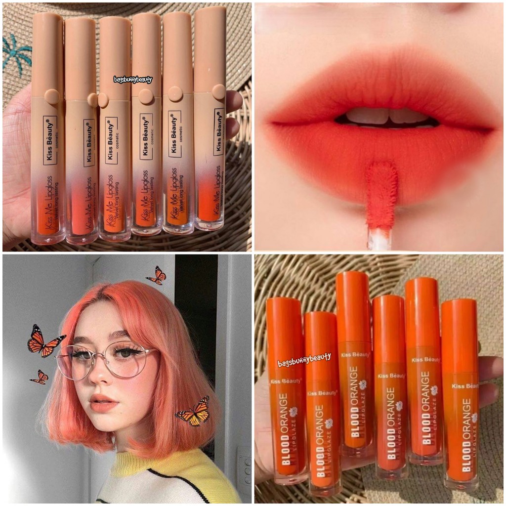 KISS BEAUTY KISS ME LIPGLOSS VELVET LONG LASTING & BLOOD ORANGE LIPGLAZE