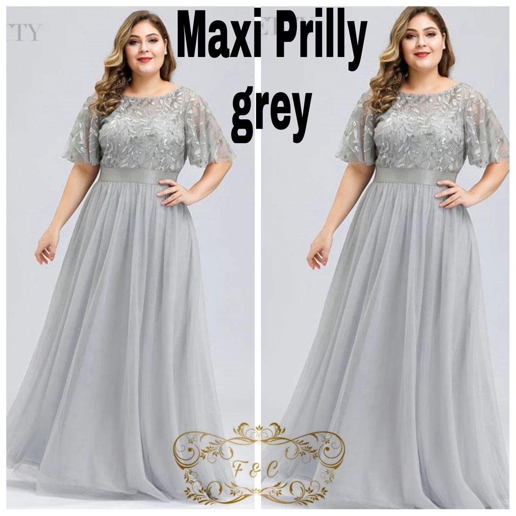 COD✔maxi dress wanita jumbo brukat maxi prilly bigsize fg/pakaian wanita gaun pesta brukat/gaun kond