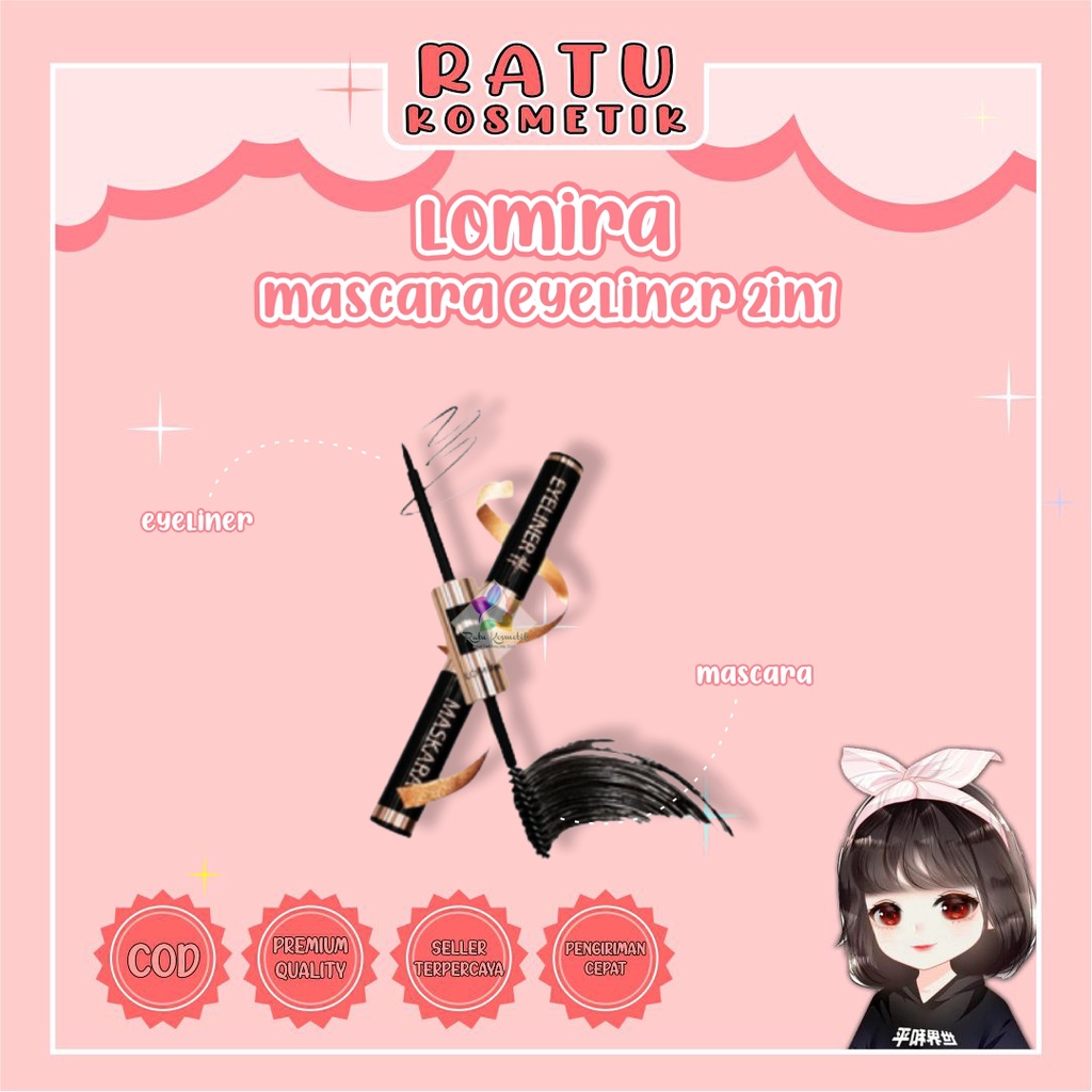 ❤ RATU ❤ Lomira Mascara Eyeliner 2in1 | Waterproof Black Liquid Eye Liner Pencil | Longlasting BPOM✔️