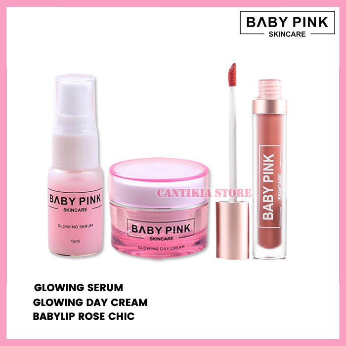 Glowing Serum & Glowing Day Cream & Babylip Rose Chic Baby Pink Skincare Original BPOM