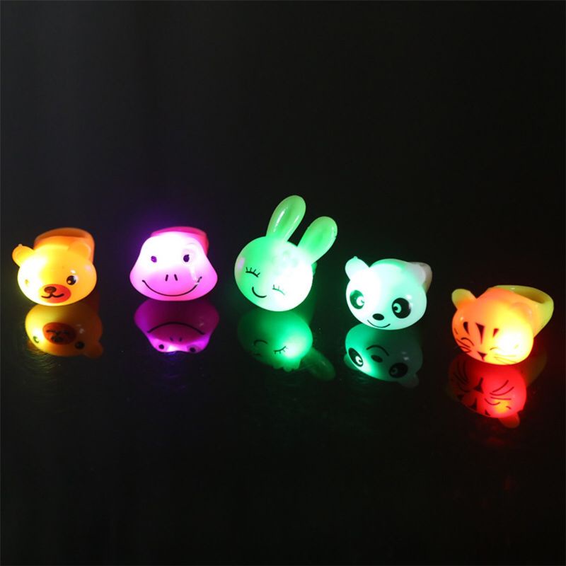 Mary 12pcs Cincin LED Jelly Rings Untuk w/Kedip Cahaya Kartun Hewan Jari Cincin Kedip Perhiasan Kain Accs Anak-Anak Bagian