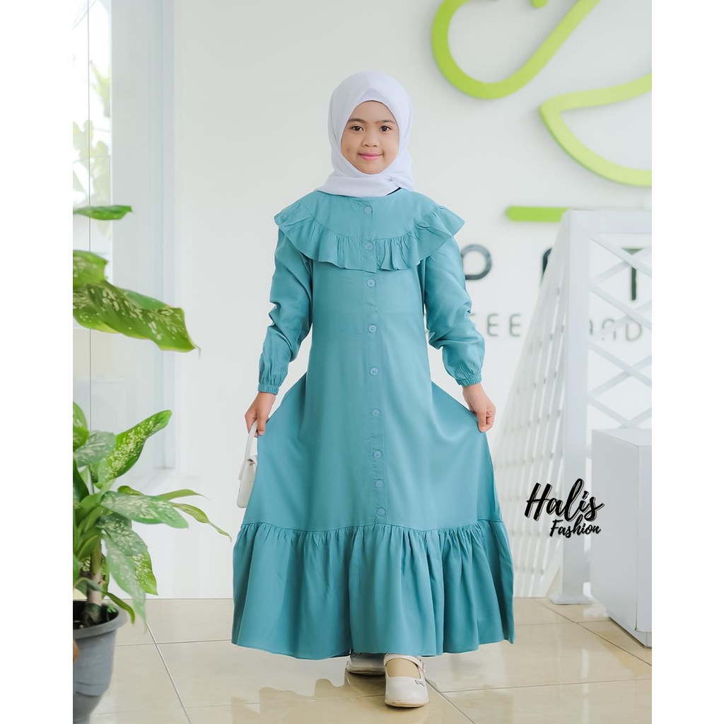 gamis anak cringkel dan katun twill ombre Aishwa kids rubi usia tanggung 6-12 tahun crincle urugiri hq