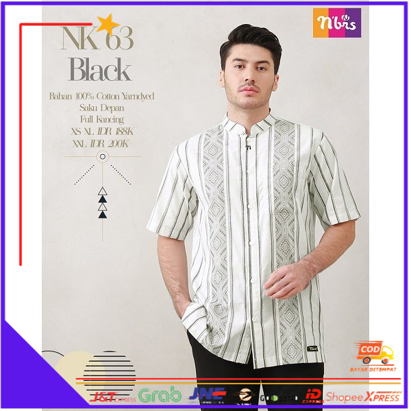 ❤BISA COD❤ Koko Premium Nibras NK 063 / Baju Koko Pria Dewasa Lengan Pendek - Hitam, XS