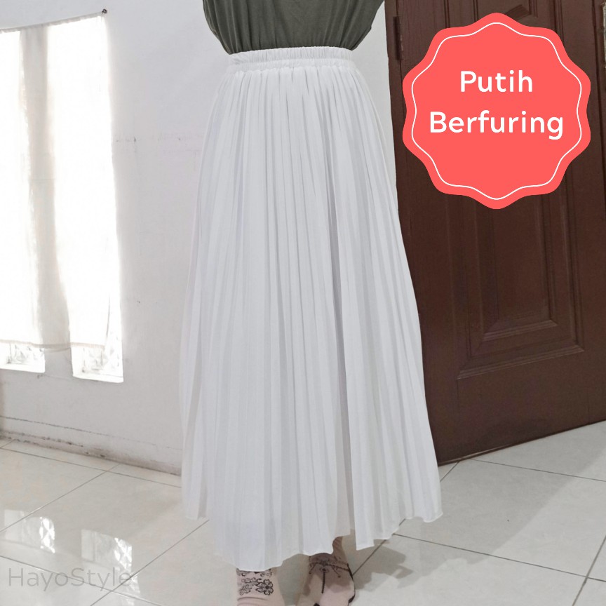 Rok Plisket Putih Premium Ada Furing Halus / Rok Plisket Putih Berfuring Panjang