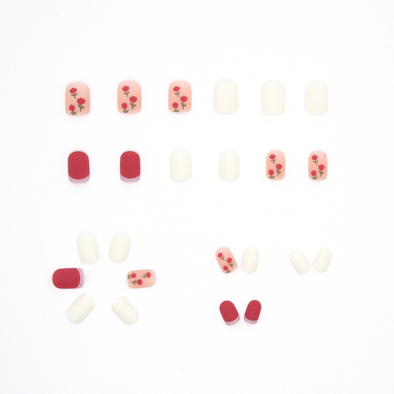 24pcs / Kotak Kuku Palsu Bentuk Persegi Desain Tulip Frosted