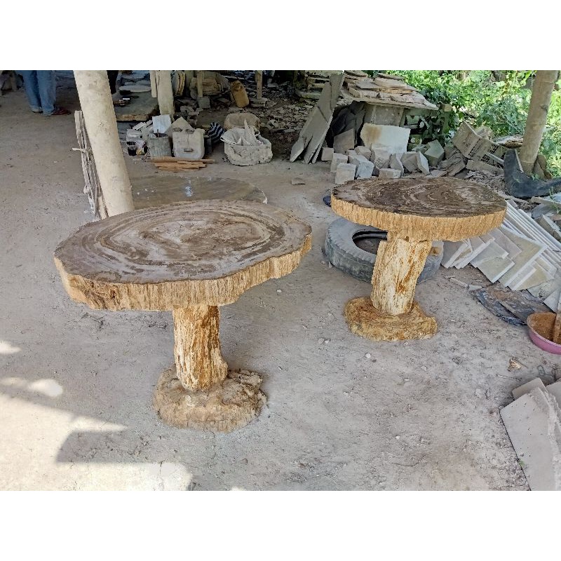 Meja Batu Fosil Kayu Natural