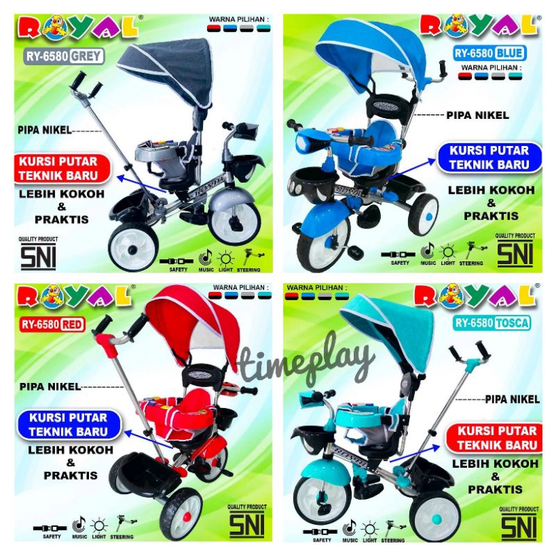 Royal 6580 Sepeda Roda Tiga Bayi Anak Kursi Bisa Putar Musik Frame Besi Stainless