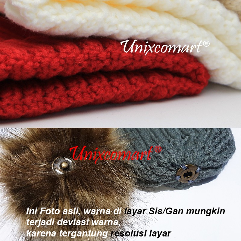 POMPOM Topi Kupluk Anak Bayi dan Dewasa Bahan Rajut