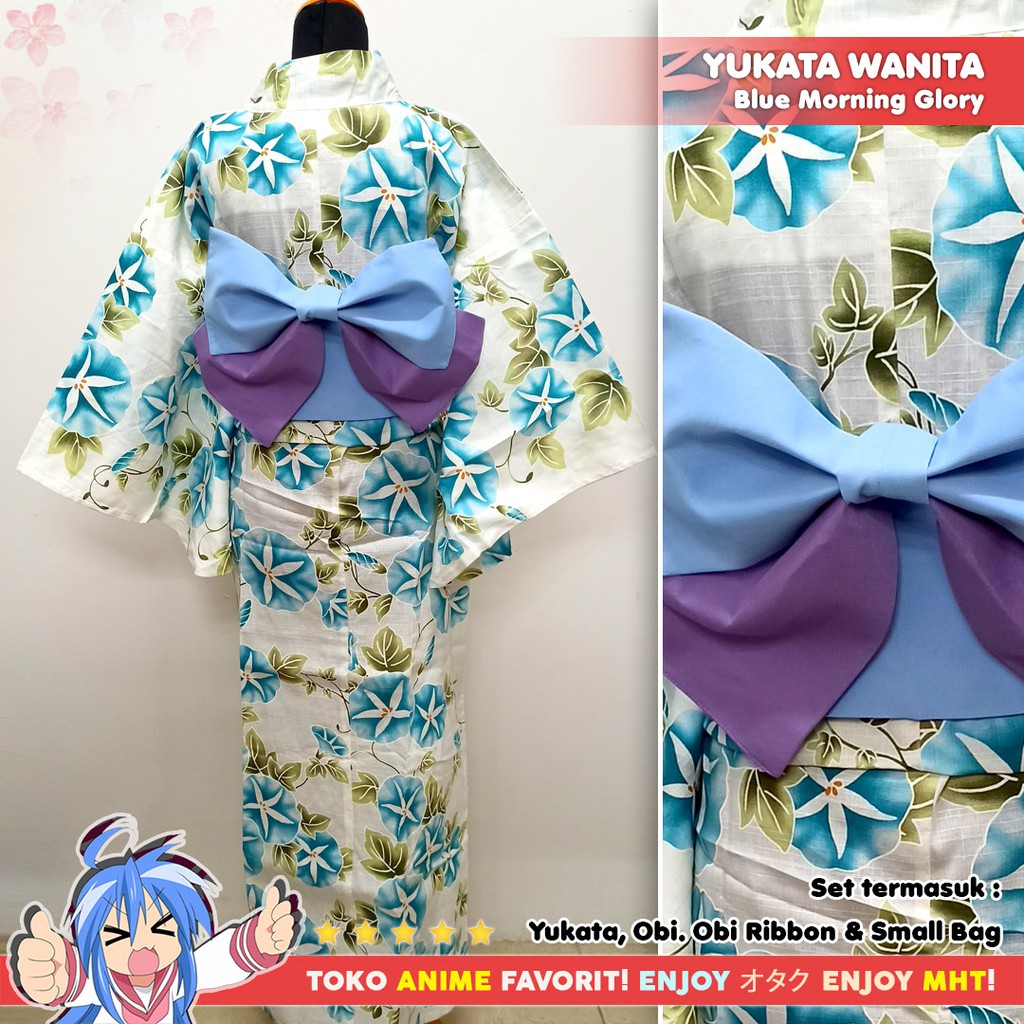 Yukata Kimono Wanita : Blue Morning Glory