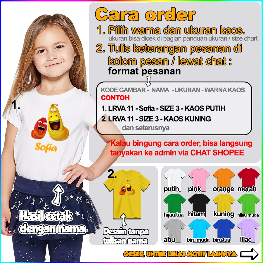 Baju Kaos ANAK DAN DEWASA LARVA COUPLE (FREE NAMA)