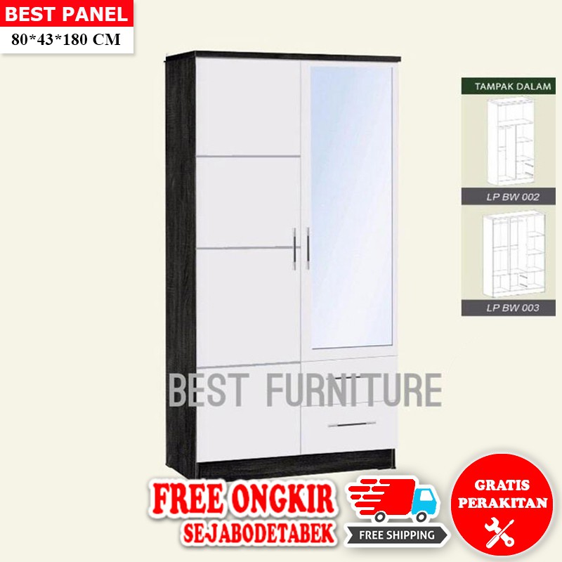 Best FREE RAKIT Lemari Pakaian 2 Pintu Putih Minimalis uk 80x180cm - Putih