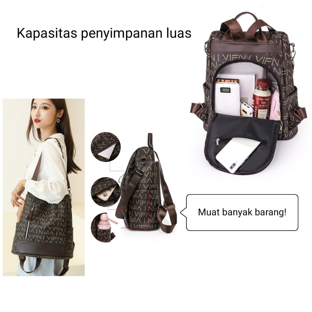 TAS RANSEL KULIT WANITA ANTI AIR IMPORT PREMIUM COKLAT CARMEN TA419B7 BACKPACK PUNGGUNG SEKOLAH KERJA KULIAH BRANDED