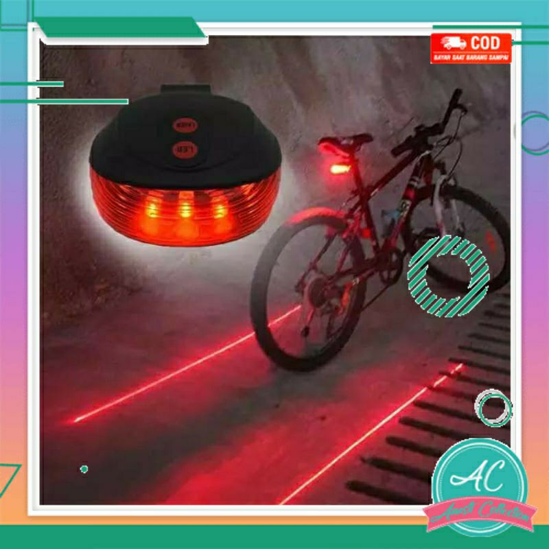 Lampu LED laser merah strobo sepeda gunung ontel 5 cree 4 mode kedip
