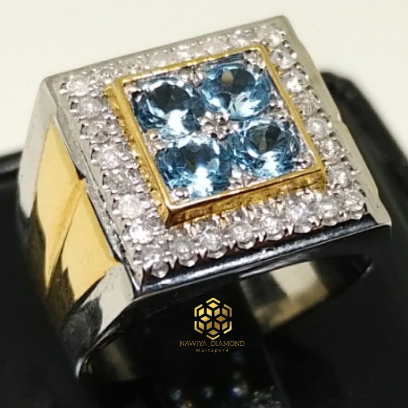 Cincin Silver Berlian (Asli ) Natural Diamond Eropa & Natural Blue Topaz Dilengkapi Dengan Sertifika