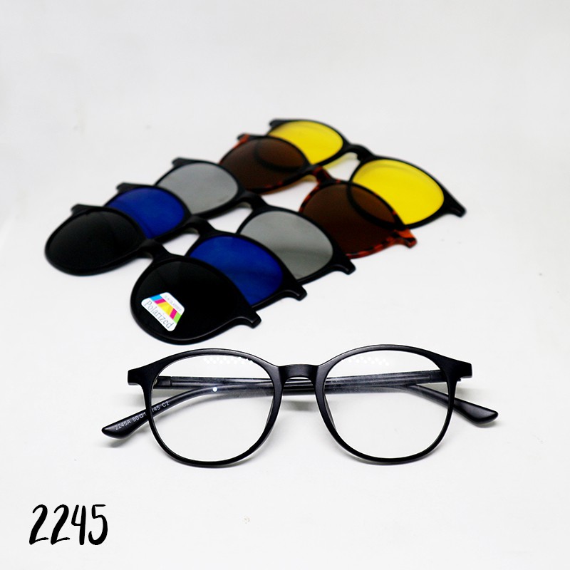 Kacamata 5 lensa CLIP ON 2245 lensa Polarized hitam bisa di pasang lensa minus