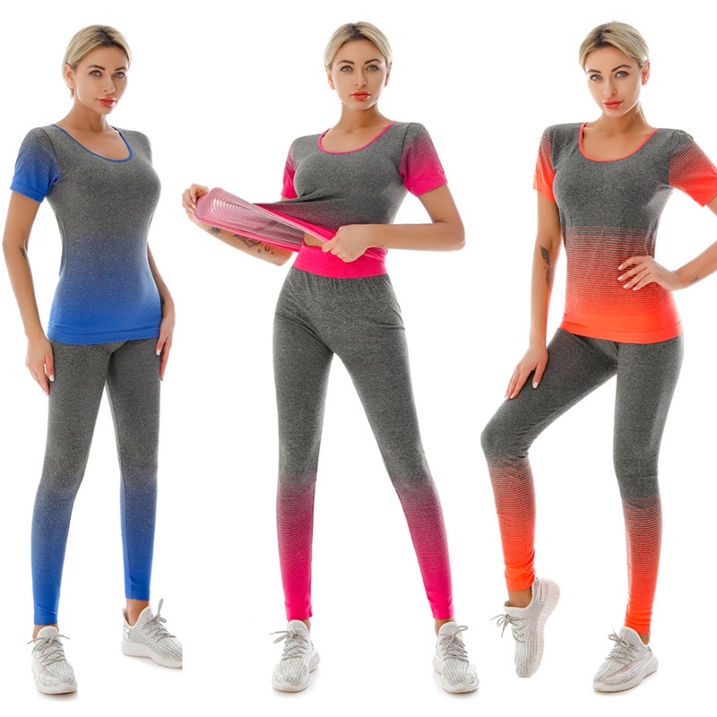 STL107 • Setelan Olahraga Wanita Import • Gradasi Sport Set Women • Jogging Aerobik Senam Fitnes Gym