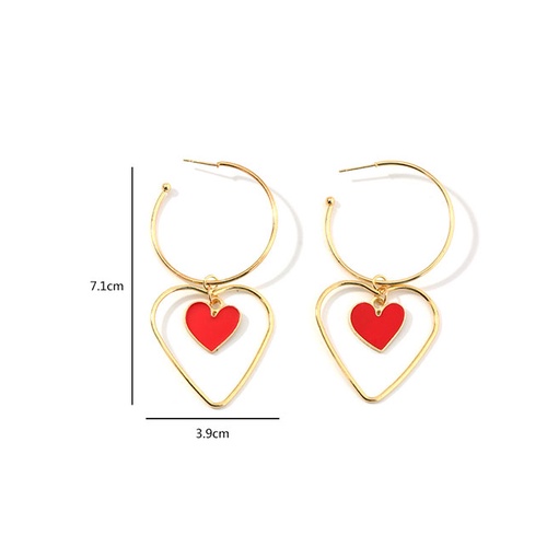 LRC Anting Tusuk Fashion Red Double Love Hollow C-shaped Alloy Earrings K01089