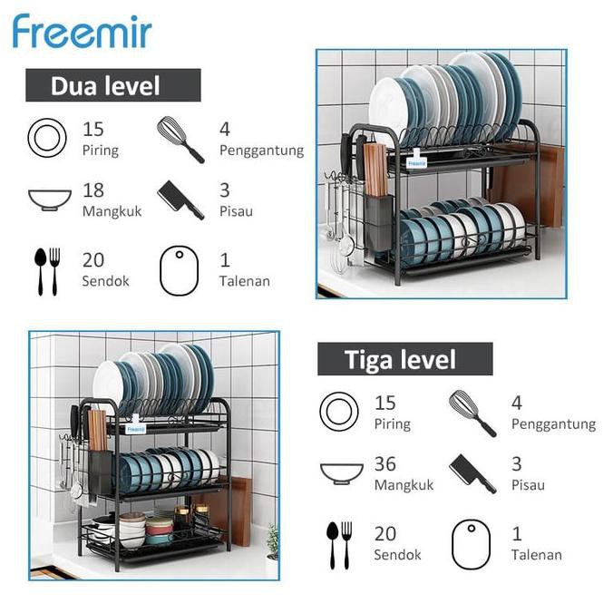 Freemir rak piring peralatan makan serbaguna multifunctional dish rack - 2 Susun