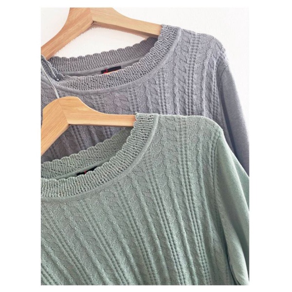 Amelie green n grey crochet knit bellsleeve top