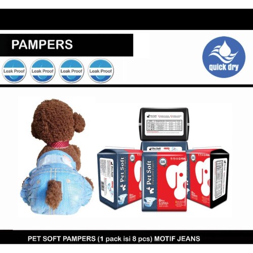 Pet Soft PAMPERS JEANS / Popok Anjing Jantan Betina Loop Disposible XS/ S/ M/ L/ XL