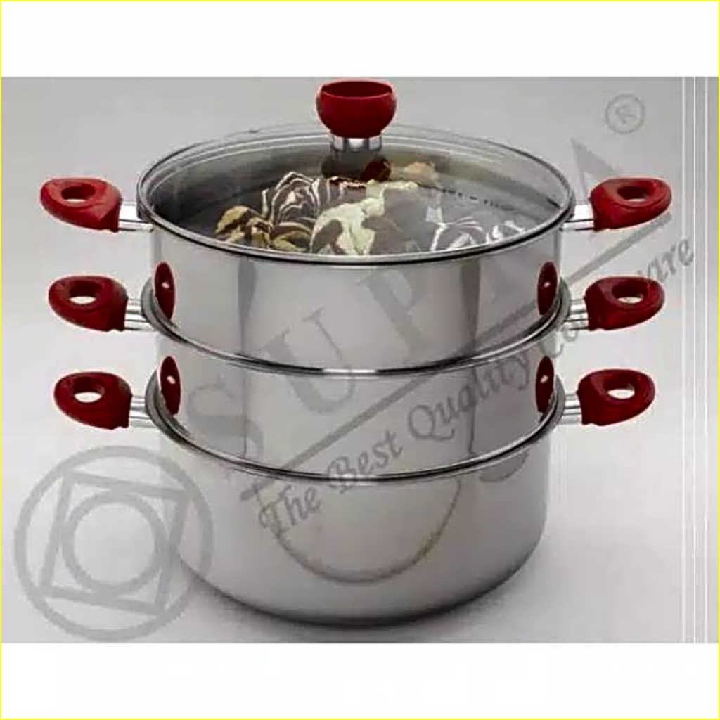 SUPRA Panci Super steamer 3 susun diameter 32 cm Tutup ful kaca