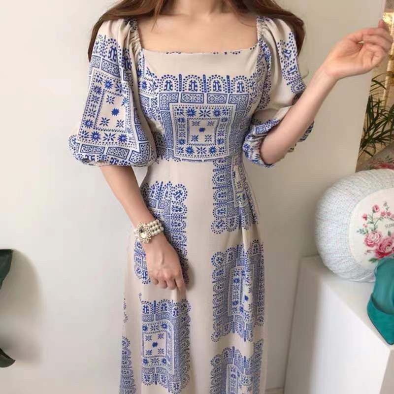 ZLORE - #DR55 Dress Lebaran Dress Wanita Model Lengan Puffy Motif Batik Full Printing