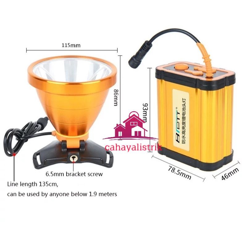 Senter Kepala super terang / 50 Watt + 30 Watt Head Lamp + Aki Power Bank,Nyala KUNING Atau Putih