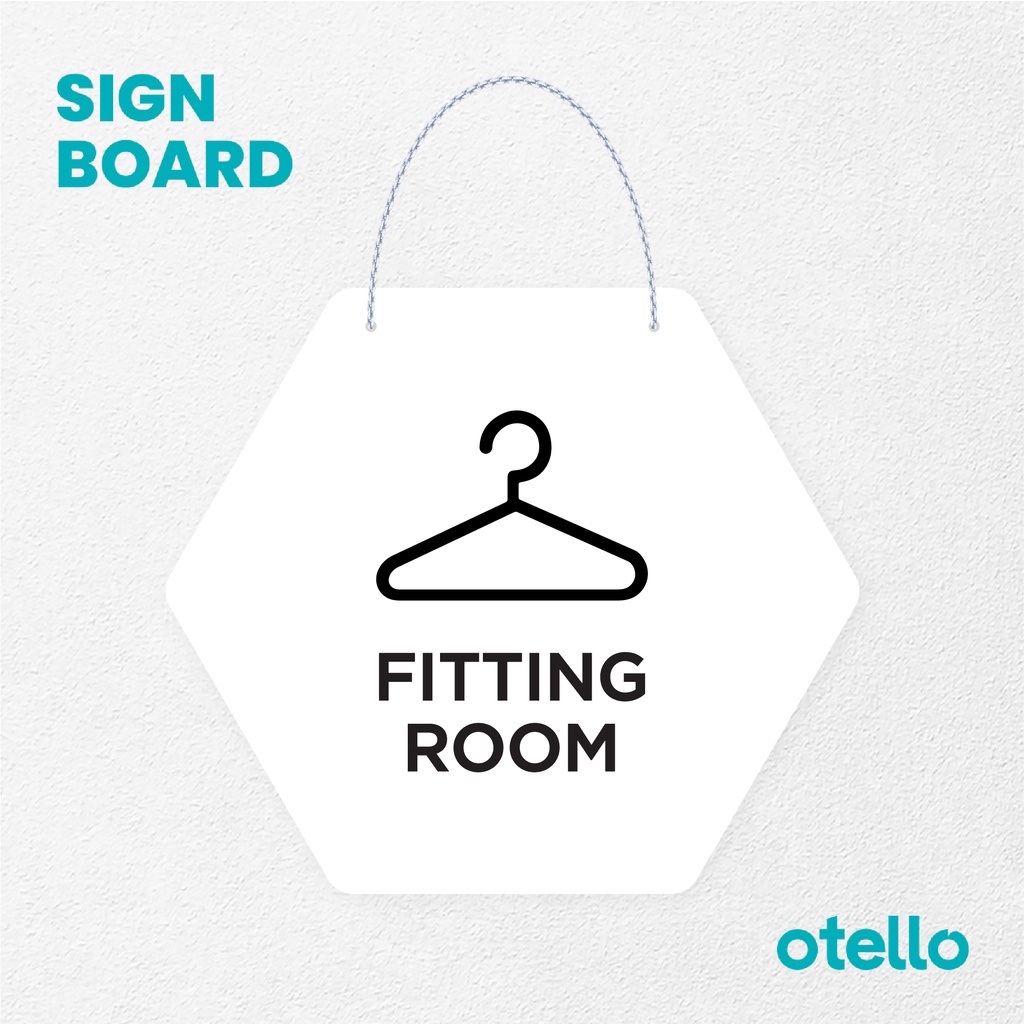 Otello Sign Fitting Room Board Acrylic Papan Gantung Label Akrilik Rantai Petunjuk Toko Modern Minimalist Kafe Restoran Kantor Gedung Cafe