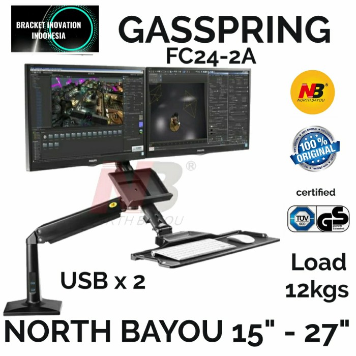 NB NORTH BAYOU FC24-2A Dual Monitor Arm TV Mount 2 Screen 22-27 Inch