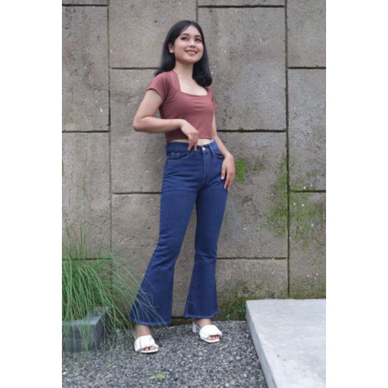 Celana jeans cutbray wanita kain tebal