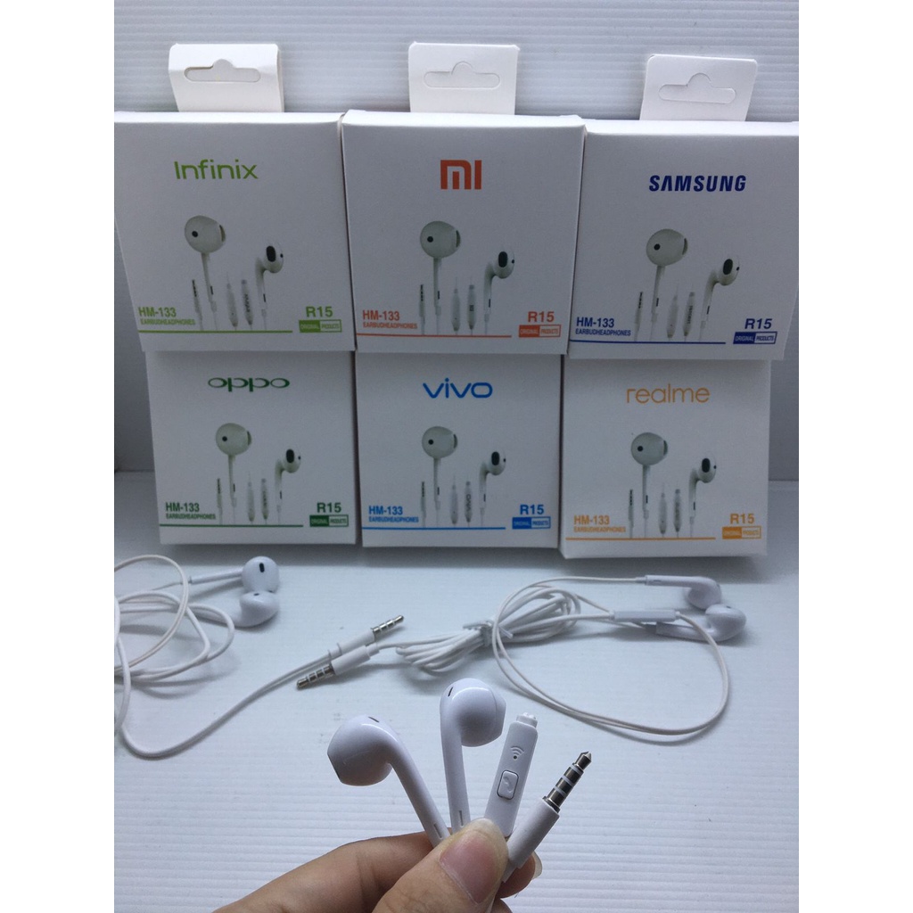 Headset brand R15 original + mic jack 3.5mm handsfree earphone bisa buat telpon all merek