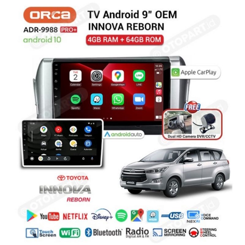 Head Unit Android ORCA PRO+ CARPLAY TOYOTA INNOVA REBORN 2016 - Up ANDROID ORCA ADR 9988 PRO+ CARPLAY