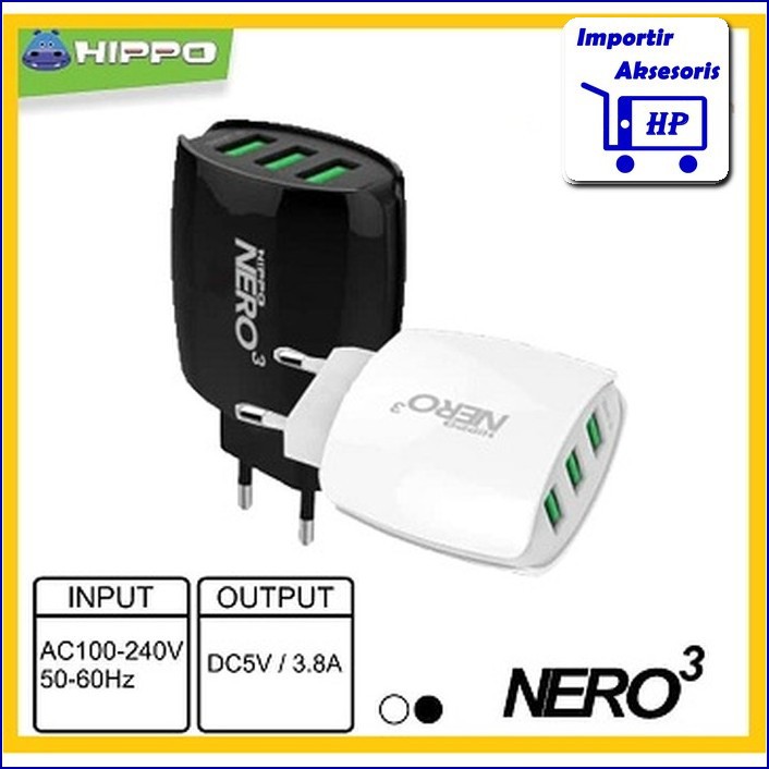 Kepala Batok Charger Hippo Nero 3 Port 3,8A AC027