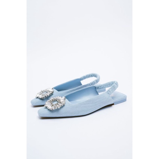 Zara denim slingback court flat shoes