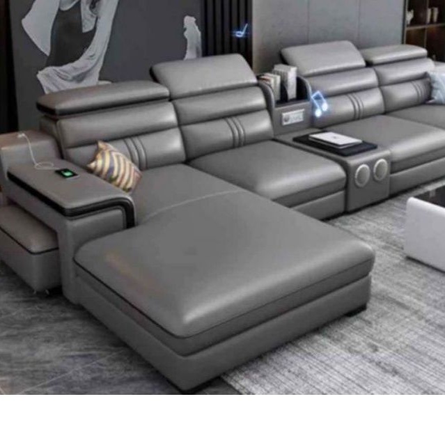 Sofa Kulit Sintetis Sofa Letter L Mewah Sofa Kulit Model Terbaru Fullseat Meja Blok