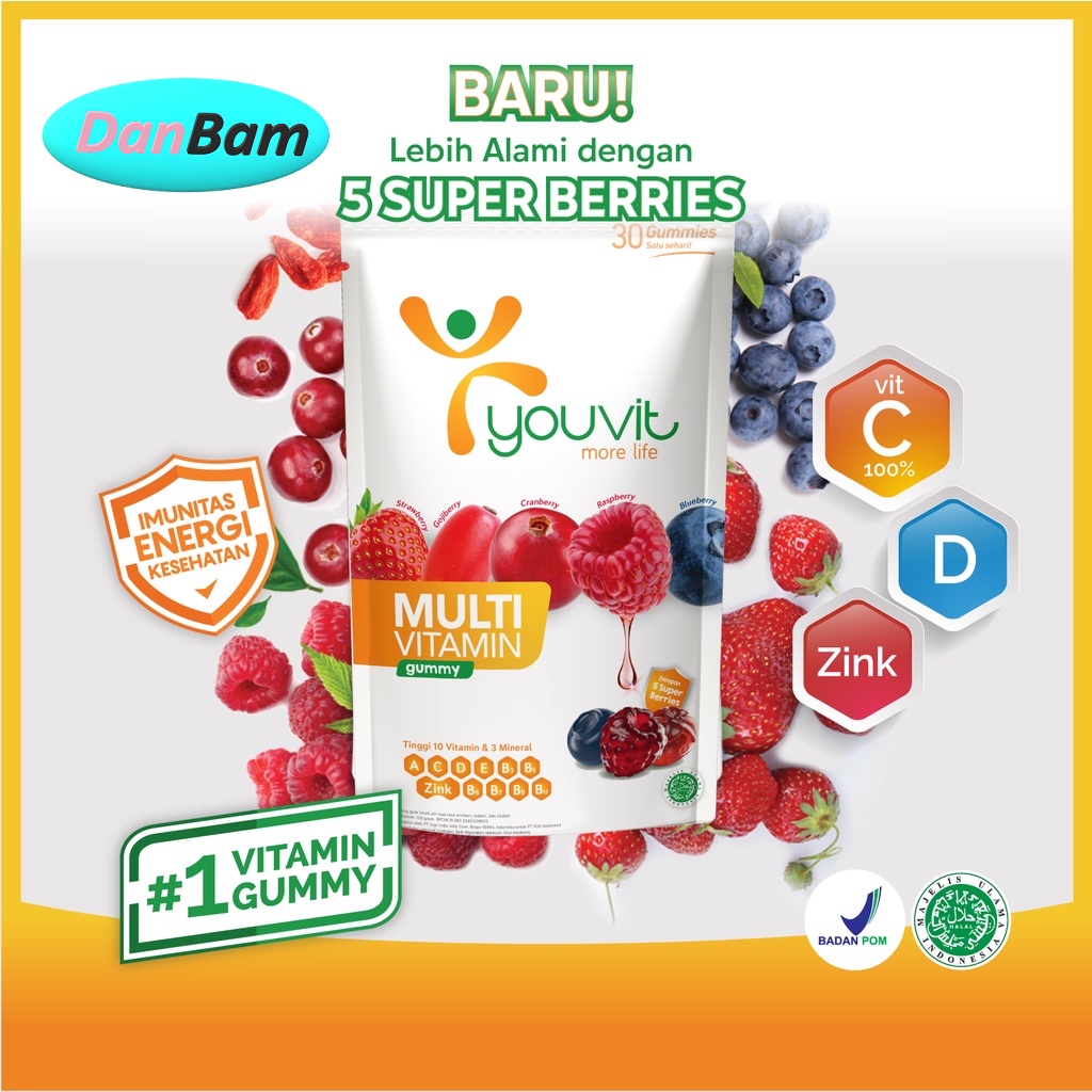 Youvit Multivitamin Dewasa 1 Pouch Vit. C, D, Zink &amp; Superberries