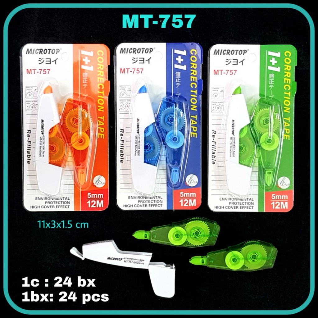 

CORRECTION TAPE SET + ISI TIP EX ROLL PENGHAPUS PULPEN KERTAS 5 MM X 12 M MT-757