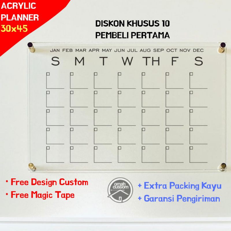 

Akrilik Monthly Planner Jadwal Bulanan Free Custom Design Tulisan Cocok Untuk Dekorasi Ruangan Kerja