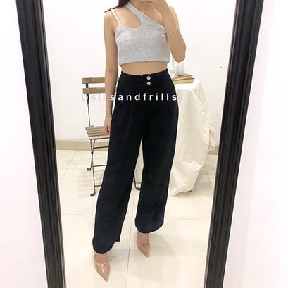 SAVA Long Cullote Highwaist / Double Buttons Office Long Pants / Loose Pants Casual / Celana Kulot Highwaist P1