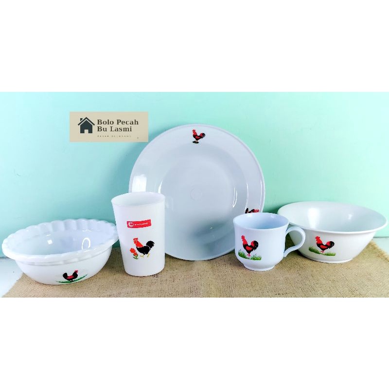 Mangkok Plastik Putih Ayam Jago / Piring Plastik Putih Ayam Jago / Gelas Cangkir Plastik Putih Ayam 