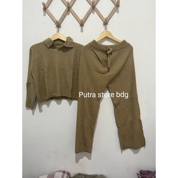 One Set Sonya polo knit dan kulot rajut premium