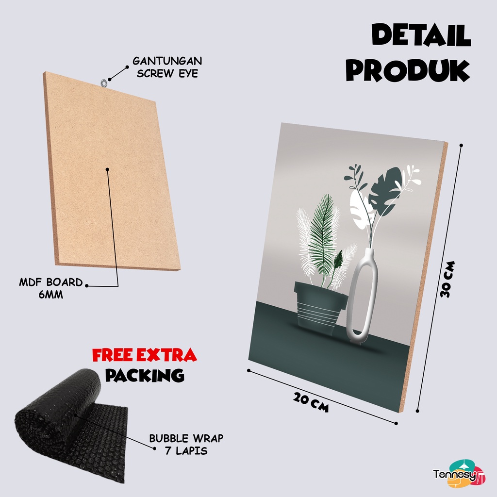 TENNESY HIASAN DINDING BUNGA ART PLANT VAS POT LEAF 20x30CM WALL DEKOR PAJANGAN KAYU POSTER DEKORASI DINDING KAMAR TIDUR RUMAH